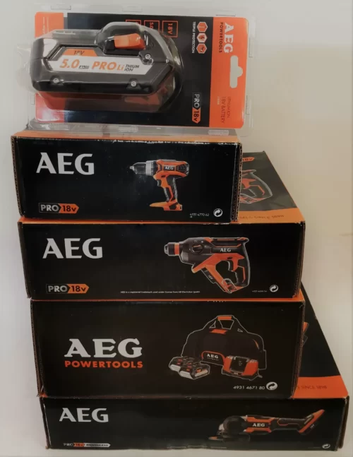 PACK AEG (Berbequim, Rebarbadora, Martelo, Saco, Carregador e 3 Baterias)