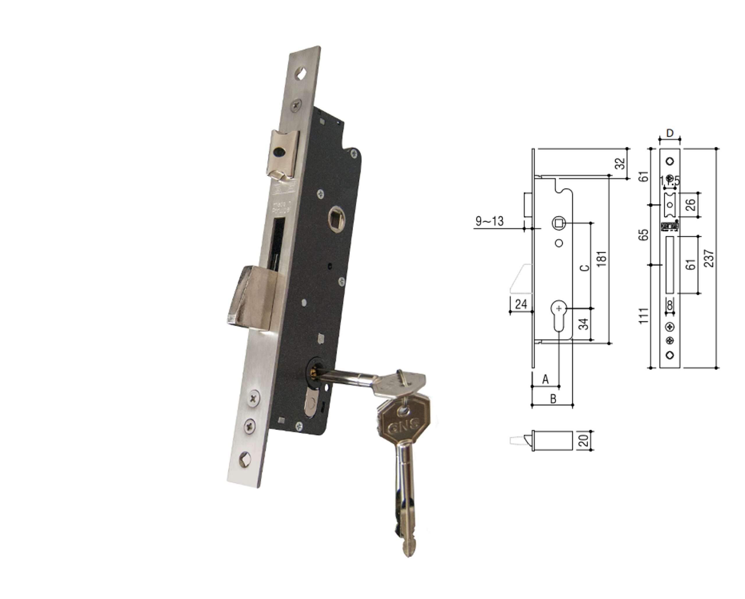 FECHADURA PRUMO 7794/AX25 CHAVE CRUZ "GNS"